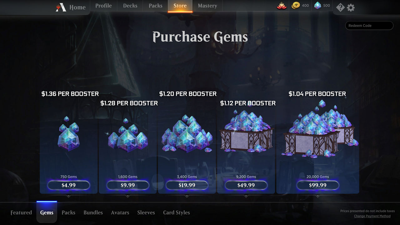 How much $ does a MTG Arena Booster pack Cost