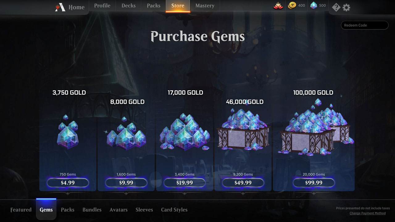 How much is MTG Arena Gold worth Compared to Gems