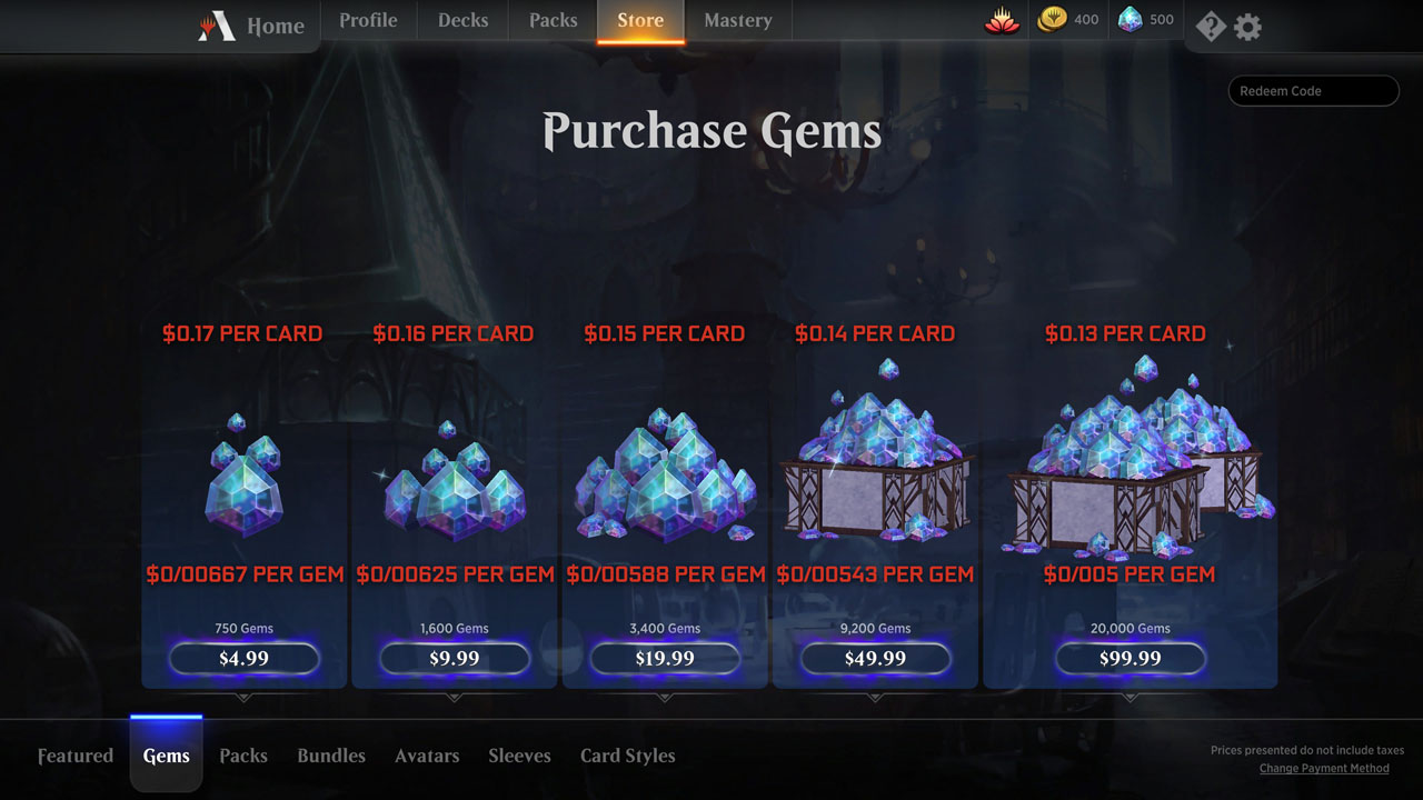 How much $ is a MTG Arena Gem worth